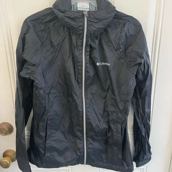 Columbia Windbreaker Medium Women’s Balck Lightweight Jacket pockets hooded - Picture 3 of 13